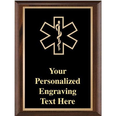 Crown Awards EMS Star of Life Classic Wood Plaques, 7 x 9 Custom Engraved EMS Trophy Plaque Award Prime