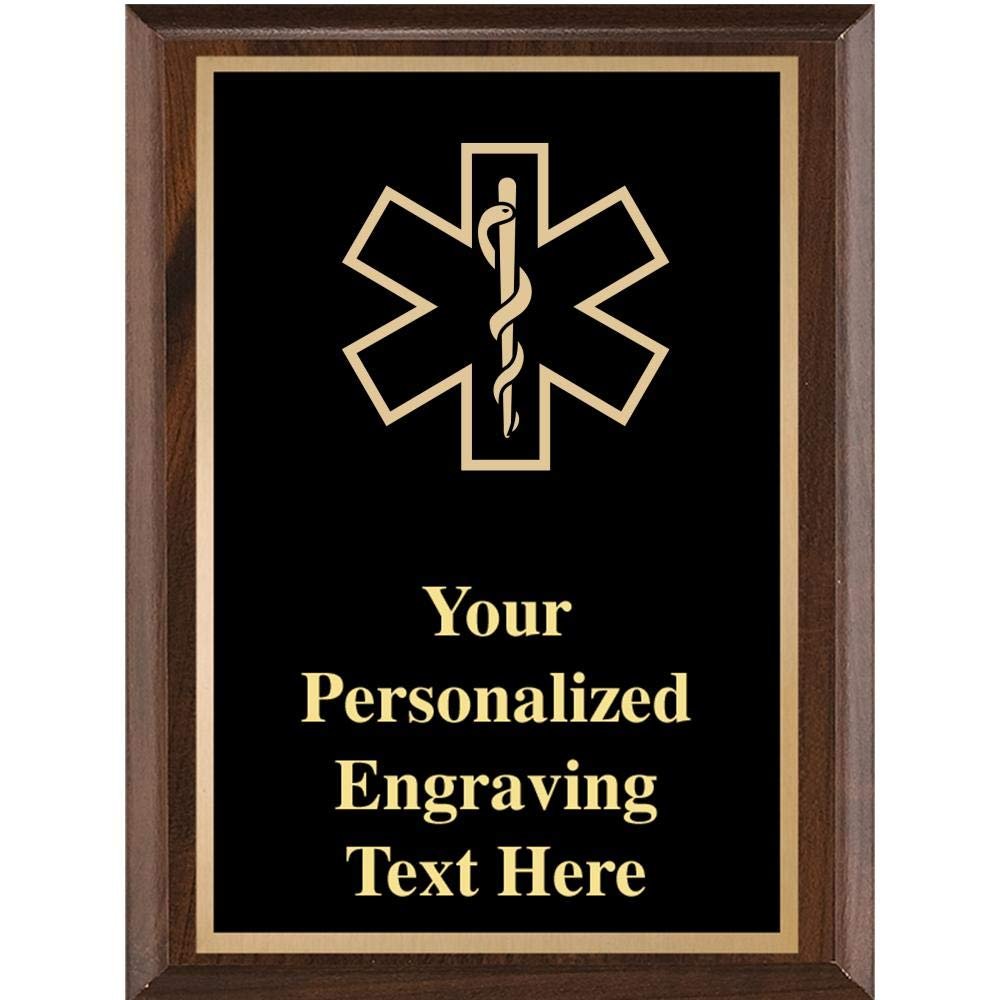 Crown Awards EMS Star of Life Classic Wood Plaques, 7 x 9 Custom Engraved EMS Trophy Plaque Award Prime