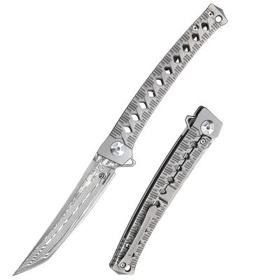 DEFCON Jungle Knife Katana 9.1" Damascus Titanium EDC Tactical Folding Pocket Knife (Gray)