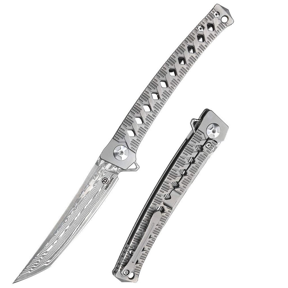 DEFCON Jungle Knife Katana 9.1" Damascus Titanium EDC Tactical Folding Pocket Knife (Gray)