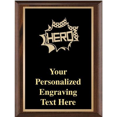 Crown Awards Hero Classic Wood Plaques, 7 x 9 Custom Engraved Hero Trophy Plaque Award Prime