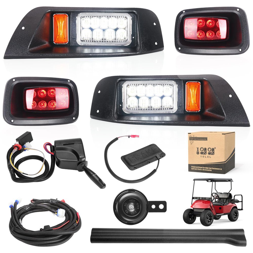 10L0L Golf Cart Light Kits for EZGO TXT (1996-2013), 12V Headlight Kit with Turn Signals Switch Horn Brake Lights, Mail Wire Harness, Street Legal Light Kit (For EZGO TXT - Upgrade Set)