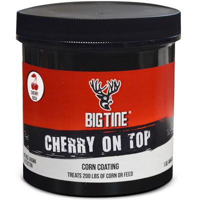 Big Tine Deer Corn Coating, Cherry On Top Flavor, 16 oz Container, Great Addition to Wildlife Feed, Long Lasting Scent, Packed with Vitamins and Minerals