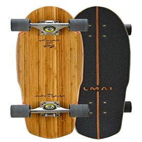 LMAI 27" Bamboo Wood Cruiser Complete Skateboard Longboard (Black 2)