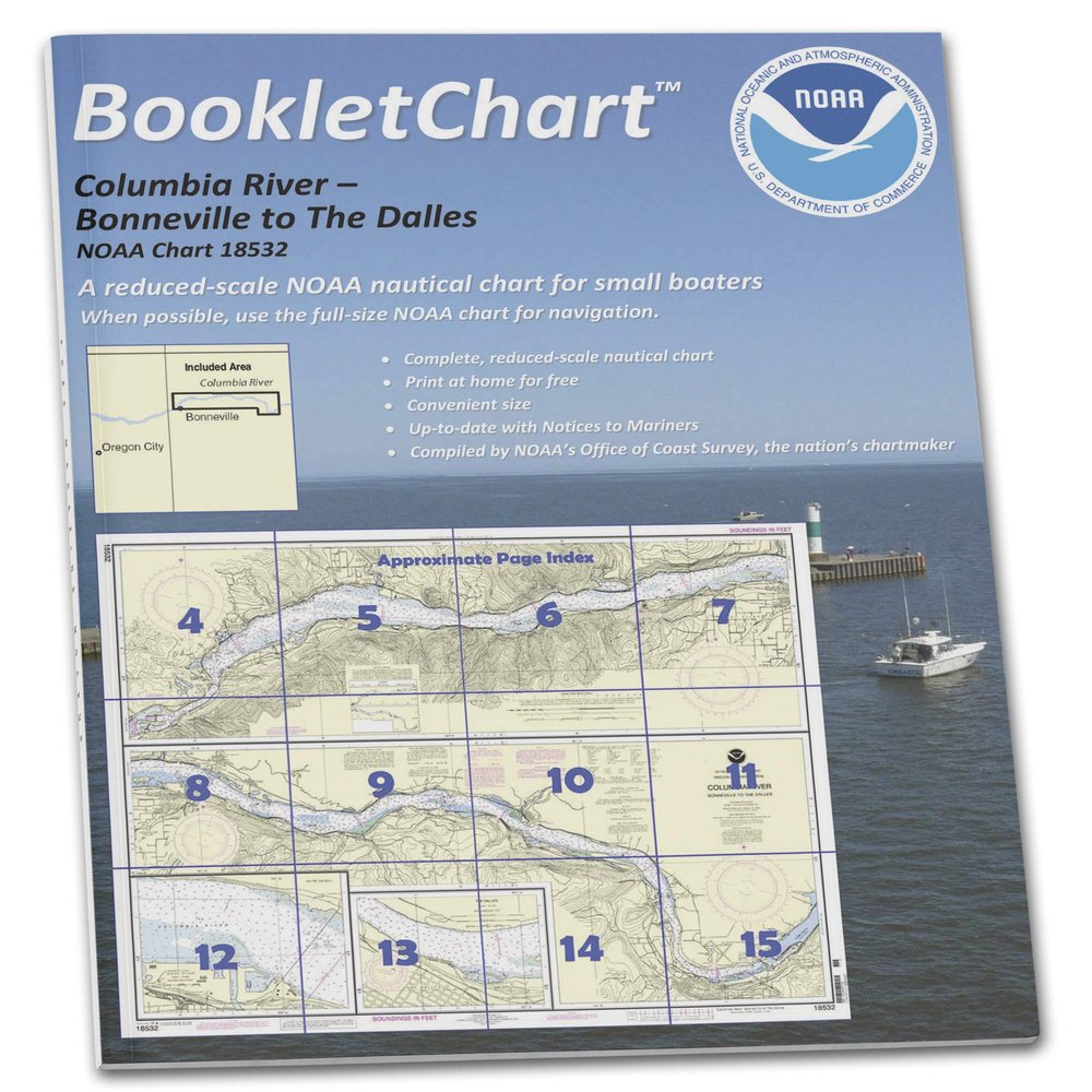 Paradise Cay Publications NOAA BookletChart 18532: Columbia River Bonneville to The Dalles; The Dalles; Hood River