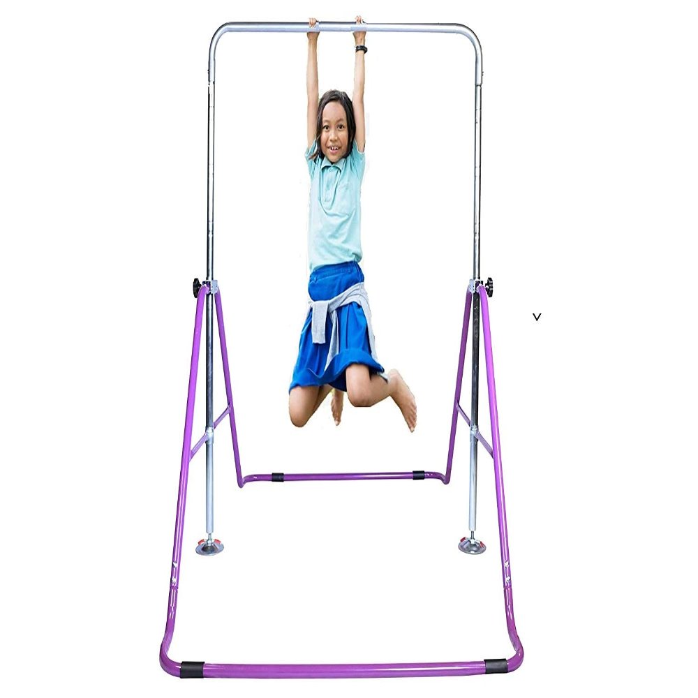 X FACTOR Kids Gymnastics Bar Jungle Gym Horizontal Kip Bar Junior Training Height Adjustable Children Monkey Bars Folding Climb Tower Balance Bar Asymmetric Bar Playground (Purple)