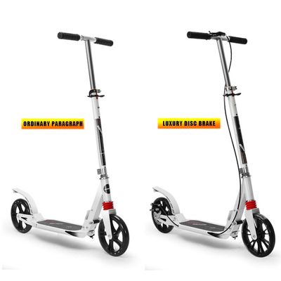 WRRAC-Trampolines Folding Kick Scooter 2 Big Wheels Ride on Adjustable Disc Brake Single Foot Scooter 4 Levels Adjustable Height Adult Teens for 14+ White