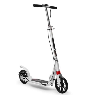 WRRAC-Trampolines Deluxe Kick Scooter Freestyle 2 Wheel Scooter 4 Levels Adjustable Height Foldable with Handbrake and Footbrake Disc Brake Max Load 150kg, White