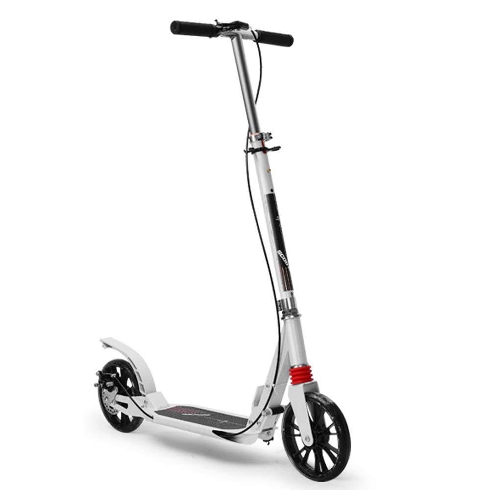 WRRAC-Trampolines Deluxe Kick Scooter Freestyle 2 Wheel Scooter 4 Levels Adjustable Height Foldable with Handbrake and Footbrake Disc Brake Max Load 150kg, White