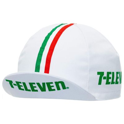 Positz 7-11 Retro Team Cycling Cap White with Italian Red/White/Green Vertical Stripes