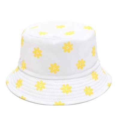 Mashiaoyi Unisex Print Double-Side-Wear Reversible Bucket Hat Small Flower White