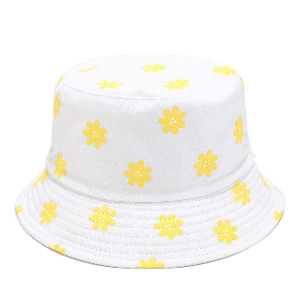 Mashiaoyi Unisex Print Double-Side-Wear Reversible Bucket Hat Small Flower White