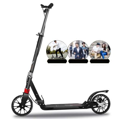 WRRAC-Trampolines Foldable Adult Scooter, 4 Levels Adjustable Height, 2 Big Wheels Kick Scooter with Hand Brake Disc Brake Pad + Foot Brake for Teens Young Women Men Support 150KG(330lbs) Weight
