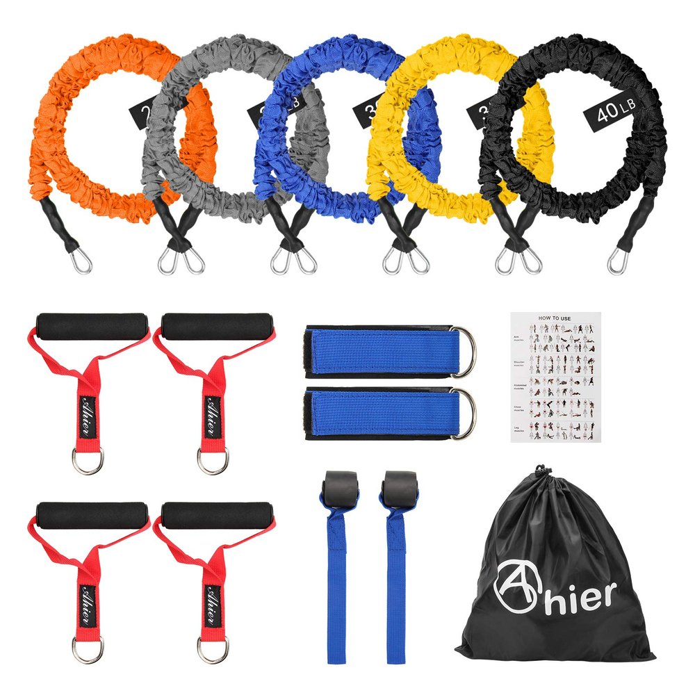 AHIER 14PCS Resistance Bands Set, Exercise Bands for Men & Women, 20lbs to 40lbs Workout Bands, Elastic Resistance Bands with Door Anchor, and Ankle Straps for Training, Yoga