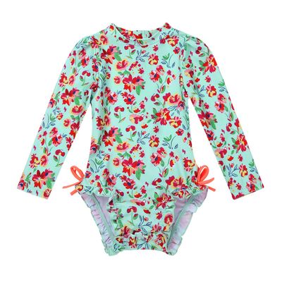vastwit Toddler Kids Girls Long Sleeve Swimwear UV Sun Protection Floral Printed Swimsuit Bathing Suit Light Green 18-24 Months