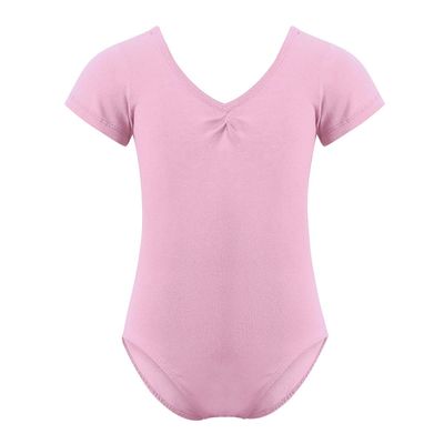 JEATHA Kids Girls Classic Short Sleeves Lace Back Pinched-Front Ballet Gymnastic Leotard Bodysuit Sportswear Pink 4-5