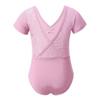 JEATHA Kids Girls Classic Short Sleeves Lace Back Pinched-Front Ballet Gymnastic Leotard Bodysuit Sportswear Pink 4-5 view 2