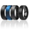 ROQ - 4 Pack - 3 Silicone & 1 Tungsten Carbide Wedding Rings for Men  Mens Silicone Ring for Work/Sport, Tungsten Band for Events - Beveled Edges Brushed Top Style - Black, Navy Blue, Grey - Size 16 view 1
