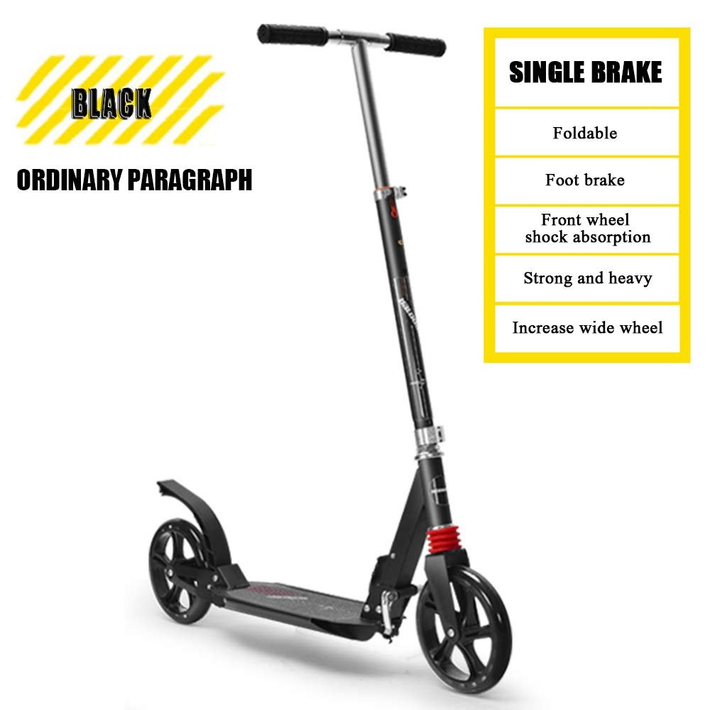 WRRAC-Trampolines Adult Teens Kick Scooter Foldable Height Adjustable Footbrake Disc Brake Single Foot Scooter for Adult Kids Beginners Girls Boys Balance Bike, Black