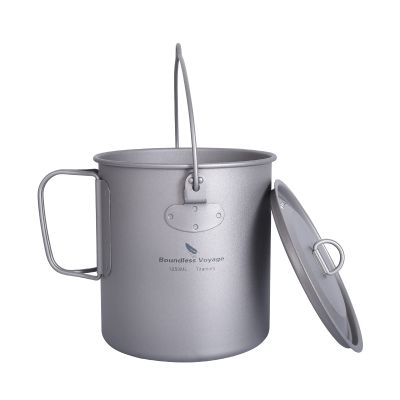 Boundless Voyage 1250ml Camping Titanium Hanging Pot with Lid and Collapsible Handle Outdoor Hiking Picnic Cup Mug Ultralight Portable Water Bottle Ti3042D