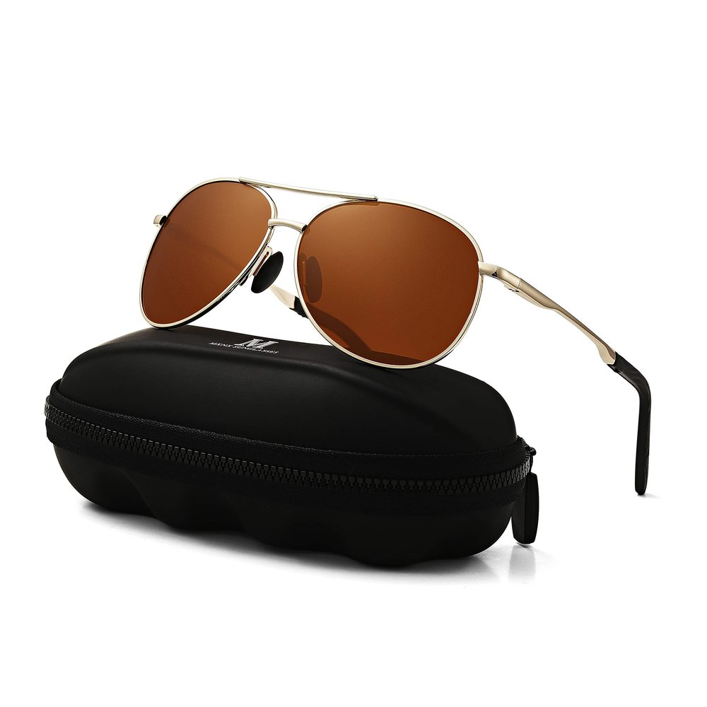Aviator Sunglasses for Men Polarized Women UV Protection Lightweight Driving Fishing Sports Unisex glasses MX208 Gold Frame Brown Lens