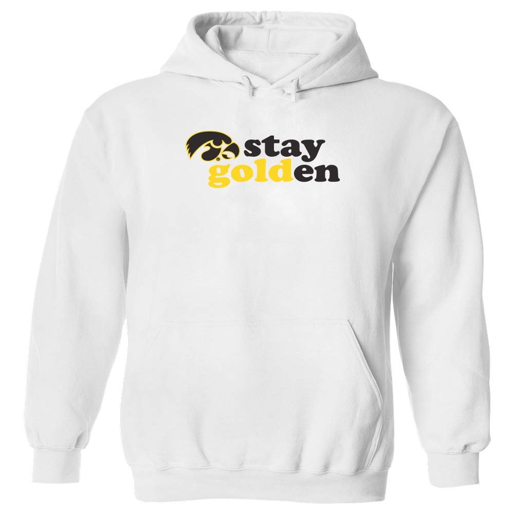 CornBorn Womens Iowa Hawkeyes Sweatshirt - Hooded Fleece Stay Golden - White - 3X