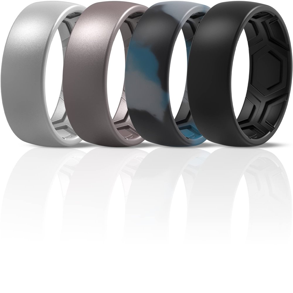ThunderFit Men's Patterned Silicone Rings, 8mm Wide 2.2mm Thick Rubber Bands,Variety Multipack 1,4,7