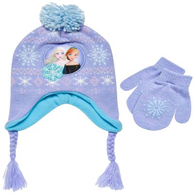 Disney Frozen Beanie Hat, Girls Winter Knit Cap with Pom, Tassels and Matching Mittens for Kids, Size 2-4 Years, Multi