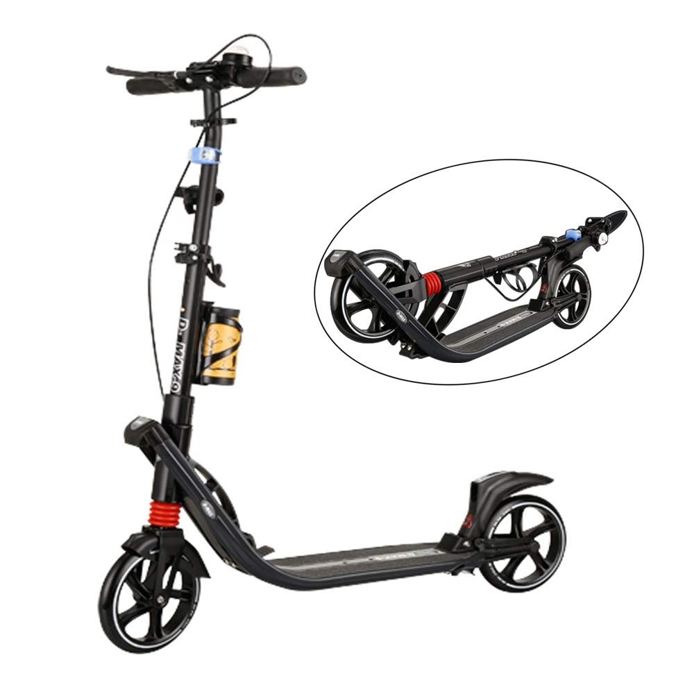 WRRAC-Trampolines Adult Teens Kick Scooter, 2 Big Wheels Aluminium Scooter Disc Brake Dual Shock Absorption System Easy Folding Height Adjustable for City Urban Riders Complete Trick Scooters