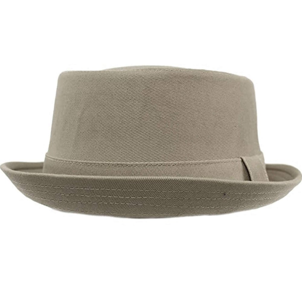 Men's Everyday Cotton All Season Porkpie Boater Derby Fedora Sun Hat (S/M, F2091STONE)