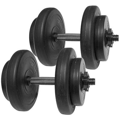 BalanceFrom 40 Pounds Vinyl Coated Dumbbell Set for Home Gym, Black Cement Weight Plates with 14-Inch Contoured Handles and Collar Locks for Adjustable Strength Training Workouts