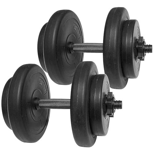 BalanceFrom 40 Pounds Vinyl Coated Dumbbell Set for Home Gym, Black  Cement Weight Plates with 14-Inch Contoured Handles and Collar Locks for Adjustable Strength Training Workouts