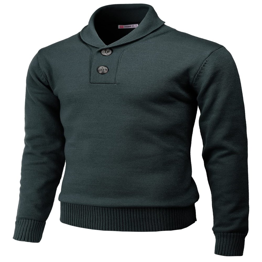 H2H Mens Casual Slim Fit Sweaters Shawl Collar Pullover Fall Winter Casual Knit Ribbed Coat Charcoal US XL/ 2XL (CMOSWL064)