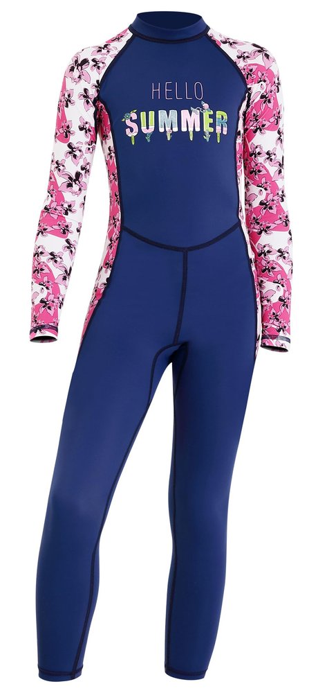 DIVE & SAIL Girls Sunsuit One Piece Full Suit Swimsuit Rash Guard Soft Sun Protective Swimwear Navy L