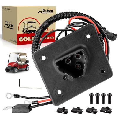 Roykaw Golf Cart 48 Volts Charger Receptacle Delta-Q Charger Socket with Wires for EZGO RXV TXT 2008-Up and 2Five 2010-Up Electric Golf Cart, 3-Prong Charging Port, OEM# 602529,613304
