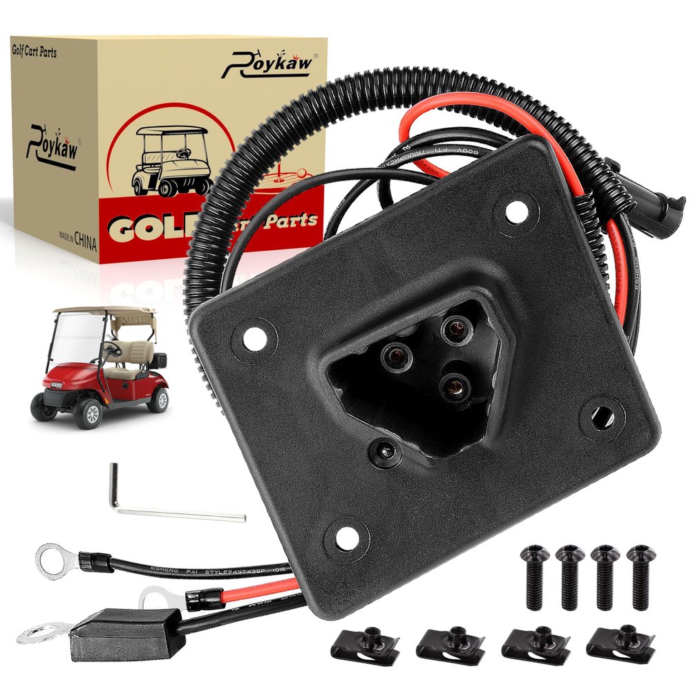 Roykaw Golf Cart 48 Volts Charger Receptacle Delta-Q Charger Socket with Wires for EZGO RXV TXT 2008-Up and 2Five 2010-Up Electric Golf Cart, 3-Prong Charging Port, OEM# 602529,613304