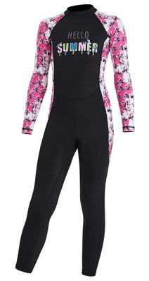 Girls Sunsuit One Piece Full Suit Swimsuit Rash Guard Soft Sun Protective Long Sleeve Bodysuit Swimwear Black M
