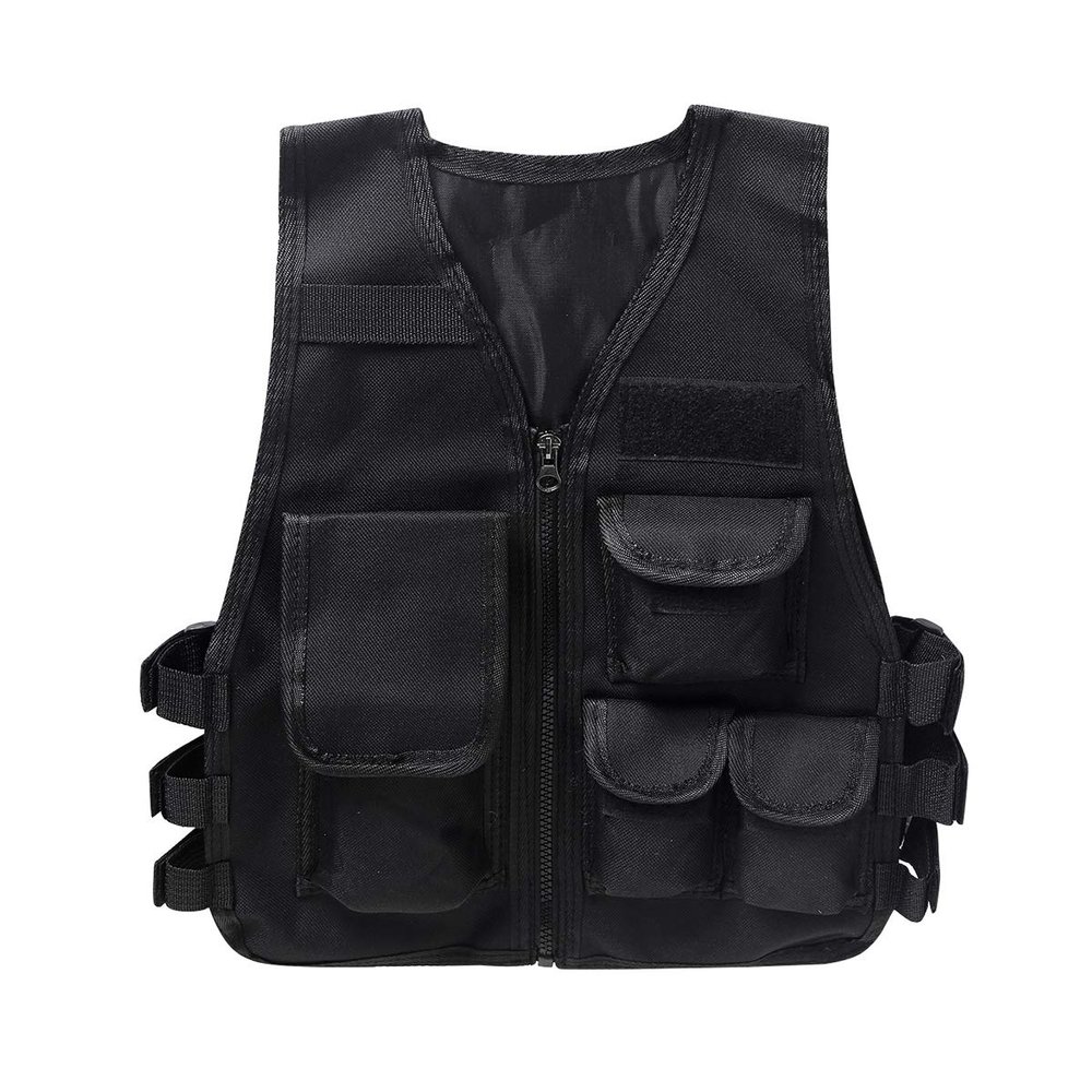 iiniim Kids Children Adjustable Combat Training Vest Outdoor Security Guard Waistcoat for CS Field Multi Pockets Black Under The Age of 7