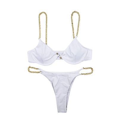 AIBEARTY Women's Sexy Metal Chain Strap Bikini Set 2 Piece Swimsuit Bathing Suit White