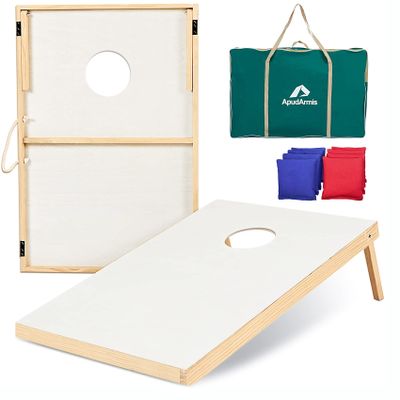 ApudArmis 3x2Ft Wooden Cornhole Boards Set, Classic Cornhole Outdoor Games Set with 8 Cornhole Bean Bags and Carrying Case - Tailgating BBQs Camp Lawn Yard Beach Game for Teens Adults Family