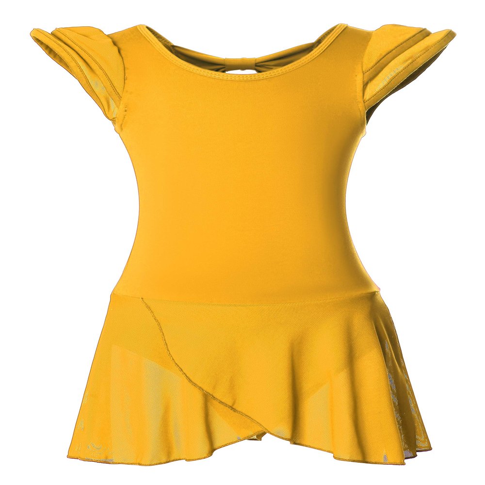 Girls Ballet Dance Leotards with Flutter Sleeve Petal Skirt and Bowknot Back(YW3033-XL-28)