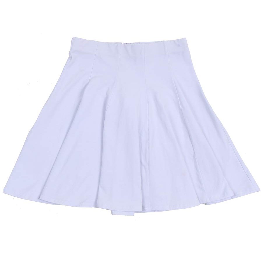BGDK Girls' School Uniform Pleated Pull-on Knee Length Panel Skirt, Knit Waistband White 8