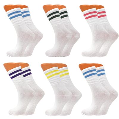 AWS/American Made Tennis Crew Socks for Women Extra Thin Cotton Athletic Striped Socks 6 Pairs Shoe Size 5-10 (Style 1)