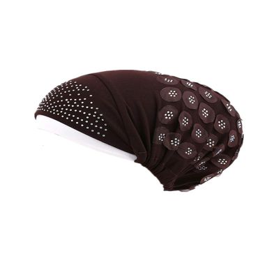 HZUX Turbans for Women Rhinestone Soft Head Headwear India Hat Hijab Scarfs Cap Coffee