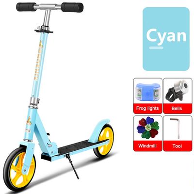 WRRAC-Trampolines Folding Kick Scooter Teens Adult Ride On Large 200mm Wheels Adjustable Height Shock Absorption Mechanism Rear Wheel Brake Bike-Style Grips,90kg Max Load