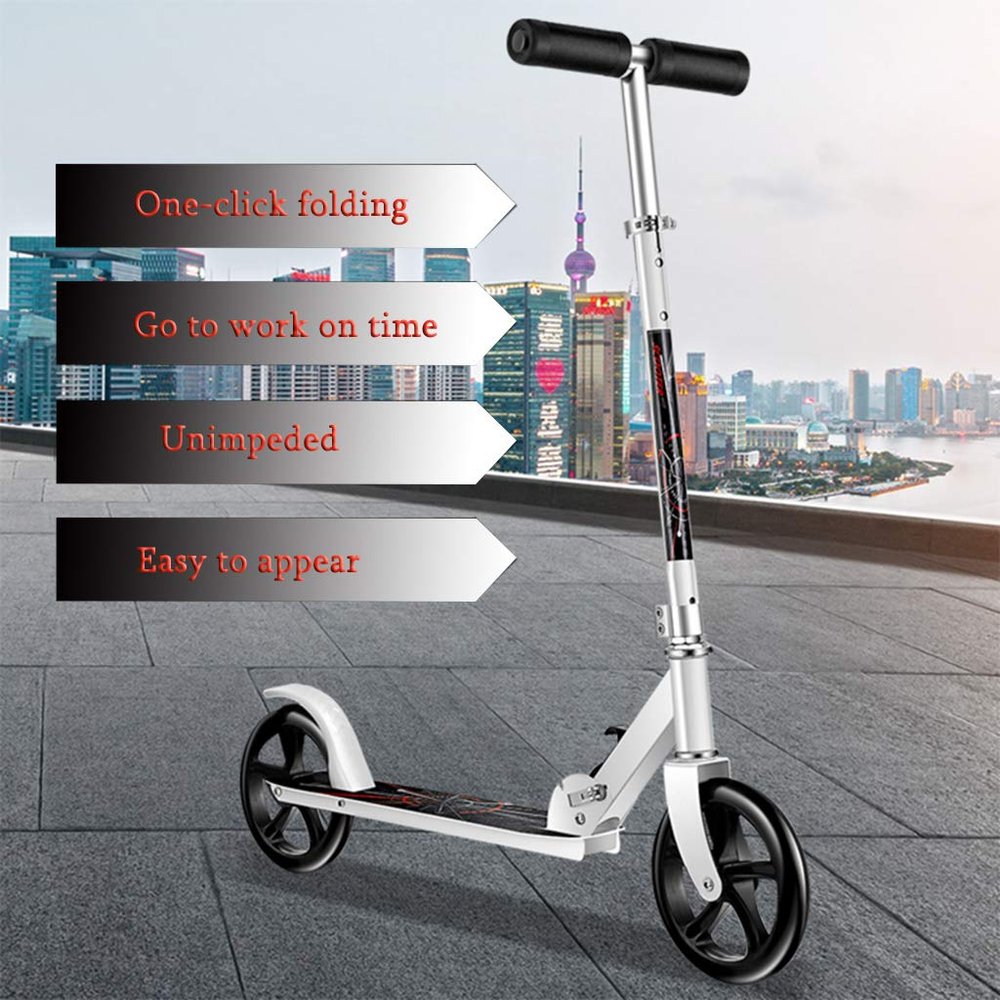 WRRAC-Trampolines Mini Lightweight Foldable Scooter Suitable for Ages 12+ Adult Commute School Run Shock Dampening System Freestyle Sports Kick Scooter Large 200mm Wheels