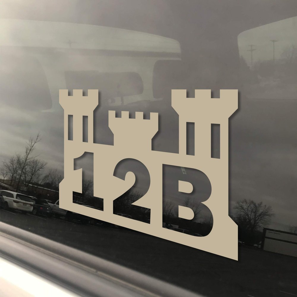 10-Pack MOS 12B Combat Engineer Castle Window Decal. Free Lifetime Replacement. 3" x 5" Heavy Duty Die Cut Vinyl Veteran Bumper Sticker. Rain, Fade and Scratch Resistant. (Tan)