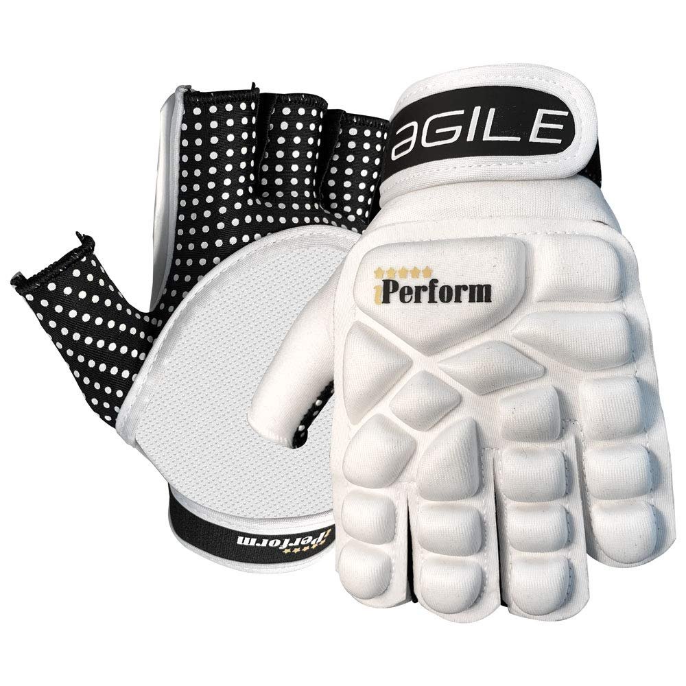 IPERFORM Men's Field Hockey Gloves Agile White Style Half Finger Left Handed (Large, Agile - Half Finger)