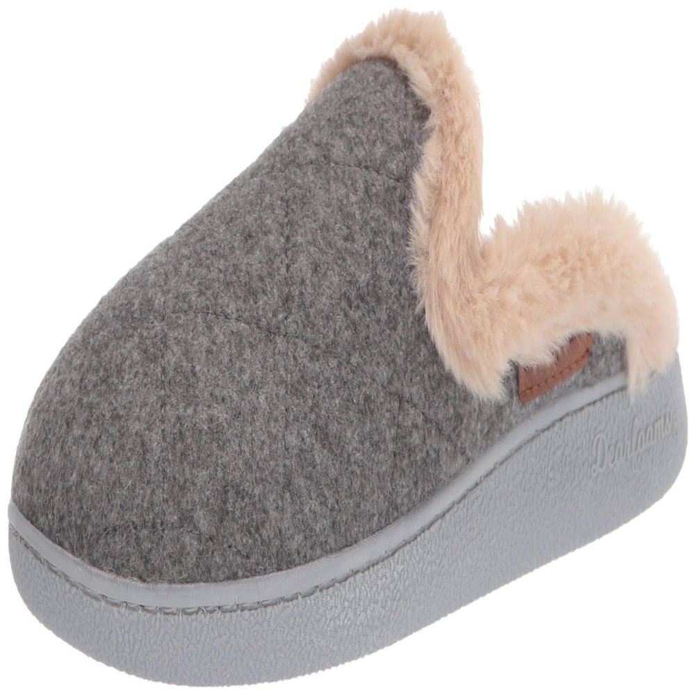 Dearfoams Women's Erin Quilted Microwool Scuff Slipper, Dark Heather Grey, Large