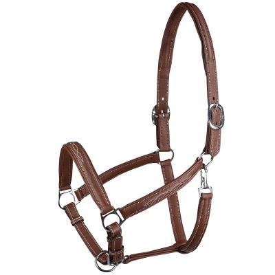 HORZE Warren Soft Adjustable Genuine Leather Horse Halter | Stainless Steel Hardware - Light Brown - Horse
